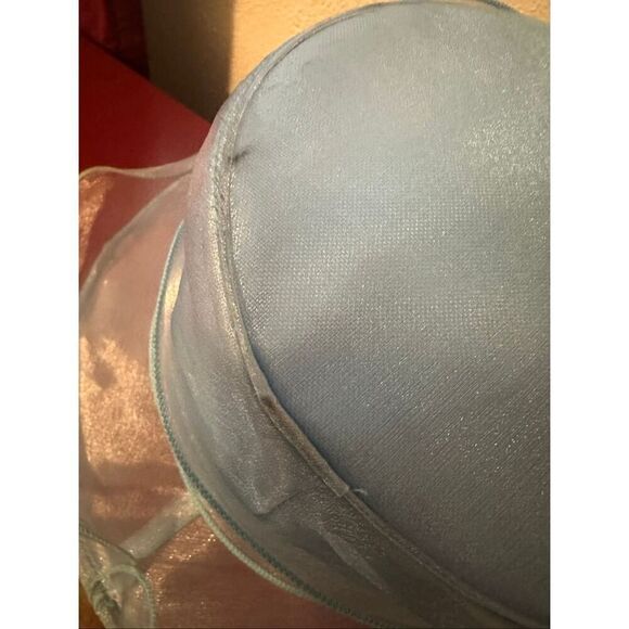 Vintage Giovanna Blue Shimmery 3D Floral Mesh Derby Hat